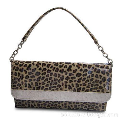 PU Handbag in Leopard Design, Flap with Snap for Closure, OEM/ODM Orders are Welcome